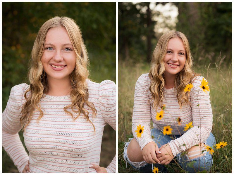 kingwood senior photo session in front of sunflowers